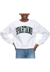 Michigan State Spartans Womens White Cropped Sport Crew Sweatshirt