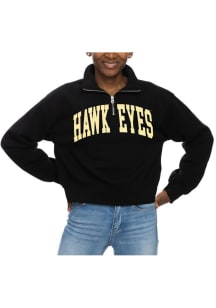 Iowa Hawkeyes Womens Black Cropped Sport Fleece Qtr Zip