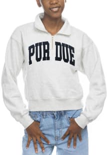 Purdue Boilermakers Womens Oatmeal Cropped Sport Fleece Qtr Zip