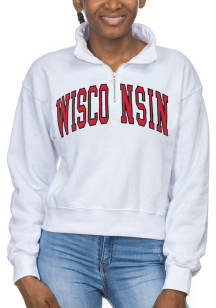 Wisconsin Badgers Womens White Cropped Sport Fleece Qtr Zip