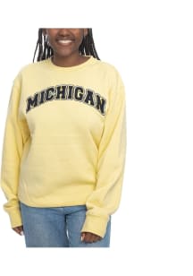 Michigan Wolverines Womens Yellow Chenille Sport Fleece Crew Sweatshirt