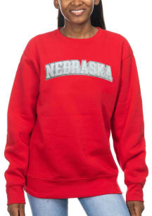 Nebraska Cornhuskers Womens Red Sparkle Chenille Sport Fleece Crew Sweatshirt