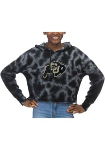 Colorado Buffaloes Womens Black Tie Dye Crop Hooded Sweatshirt