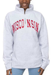Wisconsin Badgers Womens Ash Sport Fleece Qtr Zip