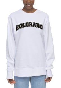 Colorado Buffaloes Womens White Chenille Sport Fleece Crew Sweatshirt