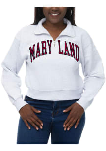 Maryland Terrapins Womens Ash Cropped Sport Fleece Qtr Zip