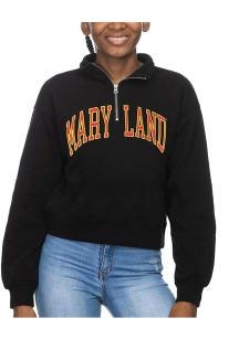 Maryland Terrapins Womens Black Cropped Sport Fleece Qtr Zip