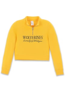 Michigan Wolverines Girls Gold Crop LS Tops Qtr Zip