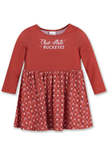 Ohio State Buckeyes Toddler Red Heart Long Sleeve Dress