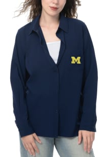 Michigan Wolverines Womens Victory Long Sleeve Blue Dress Shirt