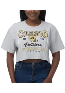 Colorado Buffaloes Womens Ash Boxy Crop Short Sleeve T-Shirt
