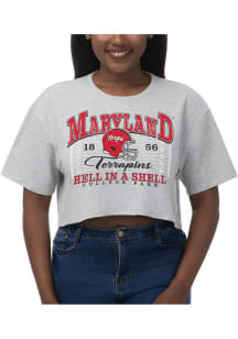 Maryland Terrapins Womens Ash Boxy Crop Short Sleeve T-Shirt