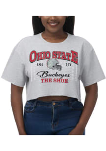 Ohio State Buckeyes Womens Ash Boxy Crop Short Sleeve T-Shirt