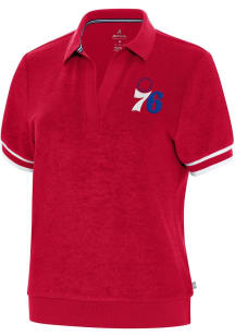 Antigua Philadelphia 76ers Womens Navy Blue Favorite Short Sleeve Polo Shirt