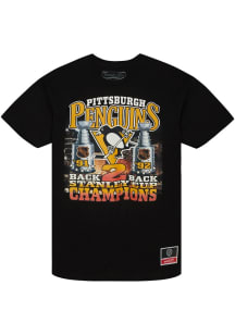 Mitchell and Ness Pittsburgh Penguins Black Back to Back Champs Short Sleeve Fashion T Shirt