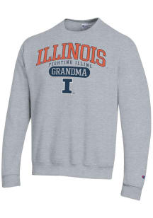 Champion Illinois Fighting Illini Mens Grey Pill Box Grandma Powerblend Long Sleeve Crew Sweatshir..