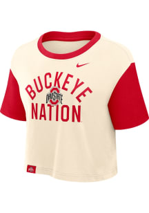 Nike Ohio State Buckeyes Womens Oatmeal Colorblock Crop Short Sleeve T-Shirt