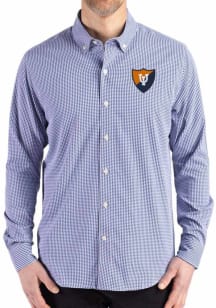 Cutter and Buck Illinois Fighting Illini Mens Navy Blue Vault Gingham LS Woven Long Sleeve Dress S..