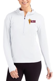 Cutter and Buck Arizona State Sun Devils Womens White Daybreak Hood Qtr Zip