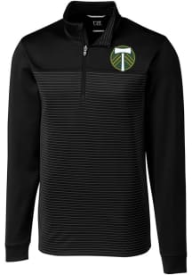 Cutter and Buck Portland Timbers Mens Black Traverse Stripe Long Sleeve Qtr Zip Pullover