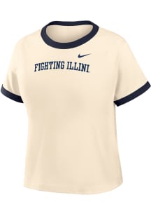 Nike Illinois Fighting Illini Womens Ivory Mod Crop Ringer Short Sleeve T-Shirt