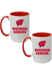 Wisconsin Badgers Logo + Wordmark 2 Pack Inner Color Ceramic Mug - White