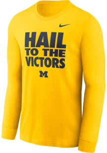 Nike Michigan Wolverines Yellow Team Issue Slogan Long Sleeve T Shirt