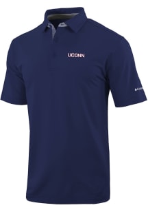 Columbia UConn Huskies Mens Navy Blue Heat Seal Even Lie Short Sleeve Polo