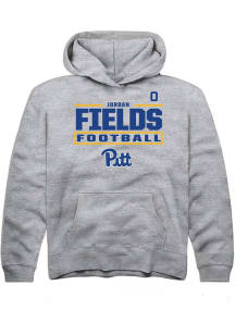 Jordan Fields Rally Pitt Panthers Youth NIL Stacked Box Long Sleeve Player Hoodie Grey