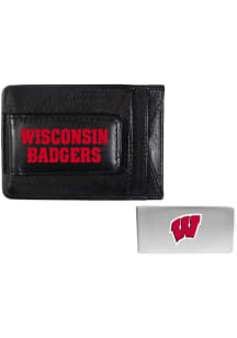 Wisconsin Badgers Leather w Money Clip Mens Bifold Wallet