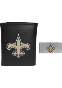 New Orleans Saints Leather w Money Clip Mens Trifold Wallet