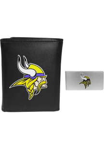 Minnesota Vikings Leather w Money Clip Mens Trifold Wallet