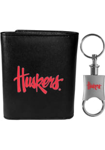 Nebraska Cornhuskers Leather w Valet Key Chain Mens Trifold Wallet