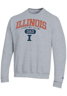 Champion Illinois Fighting Illini Mens Grey Dad Pill Powerblend Long Sleeve Crew Sweatshirt