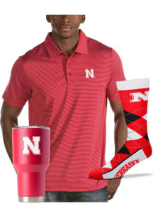 Nebraska Cornhuskers Mens Red Dad Gift Set Short Sleeve Polo