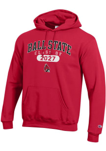 Champion Ball State Cardinals Mens Red Pill Class of 2027 Powerblend Long Sleeve Hoodie