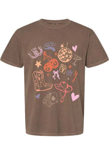 Americana Womens Brown Western Collage Short Sleeve T-Shirt