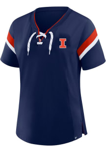 Illinois Fighting Illini Womens Navy Blue Lace UP Short Sleeve T-Shirt