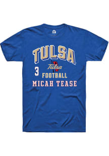 Micah Tease Tulsa Golden Hurricane Blue Football NIL Arch Logo Short Sleeve Player T Shirt