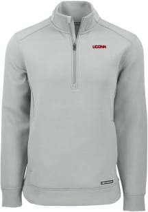 Cutter and Buck UConn Huskies Mens Ash Roam Long Sleeve Qtr Zip Pullover