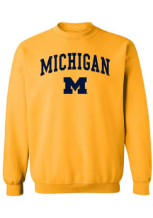 Michigan Wolverines Mens Yellow Arch Logo Long Sleeve Crew Sweatshirt