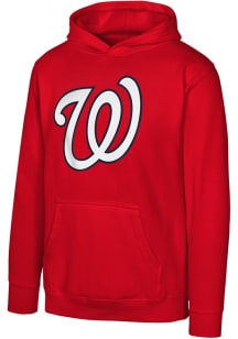 Washington Nationals Youth Red Primary Logo Long Sleeve Hoodie