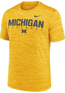 Nike Michigan Wolverines Yellow DriFit Velocity Softball Short Sleeve T Shirt