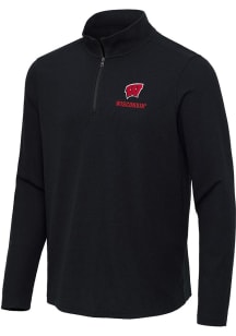 Antigua Wisconsin Badgers Mens Black Sync Long Sleeve Qtr Zip Pullover