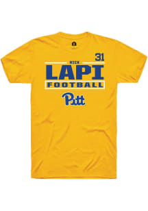 Nick Lapi Pitt Panthers Gold Football NIL Stacked Box Short Sleeve Player T Shirt