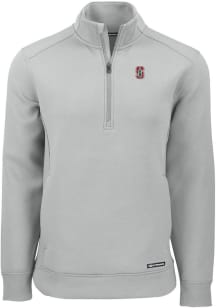 Cutter and Buck Stanford Cardinal Mens Ash Roam Long Sleeve Qtr Zip Pullover