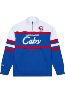 Mitchell and Ness Chicago Cubs Mens Blue Head Coach Long Sleeve Qtr Zip Fashion Pullover