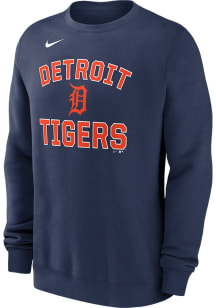 Nike Detroit Tigers Mens Navy Blue Arched Crewneck Long Sleeve Crew Sweatshirt
