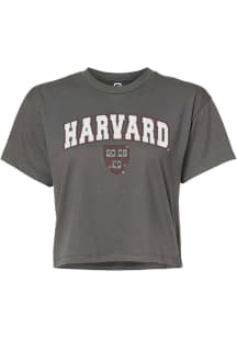 Summit Sportswear Harvard Crimson Womens Charcoal Rhinestone Short Sleeve T-Shirt
