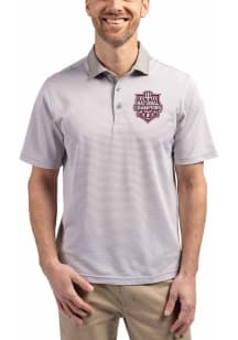 Cutter and Buck Indiana Hoosiers Grey 2025 CFP National Champions Virtue Eco Pique Micro Stripe Bi..